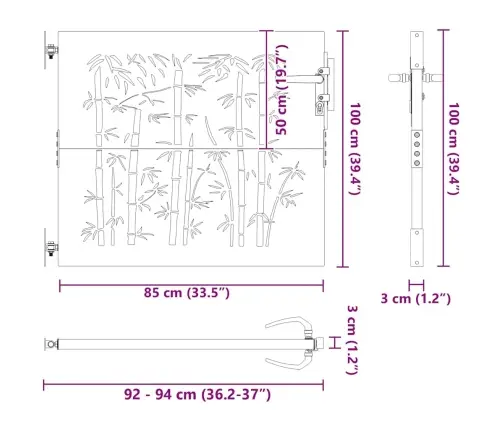 Dārza Vārti, 85X100 Cm, Tērauds, Rūsas Efekts, Bambusa Dizains Vidaxl