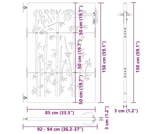 Aiavärav 85 X 150 Cm Corten Terasest Bambusdisainiga