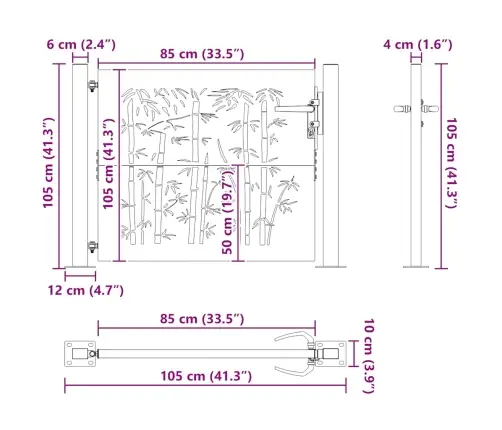 Dārza Vārti, 105X105 Cm, Tērauds, Rūsas Efekts, Bambusa Dizains Vidaxl