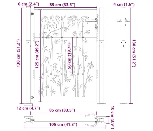 Dārza Vārti, 105X130 Cm, Tērauds, Rūsas Efekts, Bambusa Dizains Vidaxl