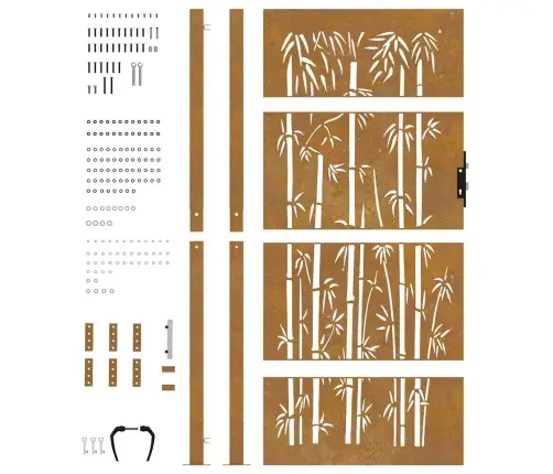 Sodo Vartai, 105X205 cm Corten Plienas, Bambuko Dizainas