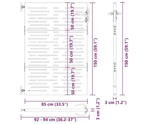 Sodo Vartai, 85X150cm Corten Plienas, Kvadratų Dizaino