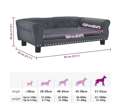 Gulta Suņiem, Tumši Pelēka, 95X55X30 Cm, Samts Vidaxl