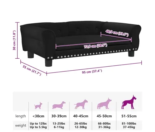 Gulta Suņiem, Melna, 95X55X30 Cm, Samts Vidaxl