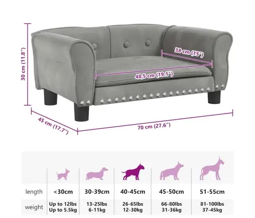 Gulta Suņiem, Gaiši Pelēka, 70X45X30 Cm, Samts Vidaxl