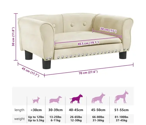 Gulta Suņiem, Krēmkrāsas, 70X45X30 Cm, Samts Vidaxl