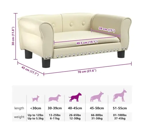 Gulta Suņiem, Krēmkrāsas, 70X45X30 Cm, Mākslīgā Āda Vidaxl