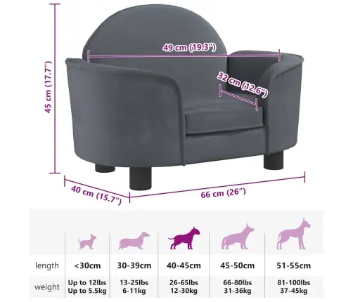 Gulta Suņiem, Tumši Pelēka, 66X40X45 Cm, Samts Vidaxl