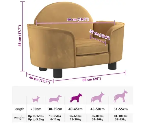 Lova Šunims, Rudos Spalvos, 66X40X45cm Aksomas
