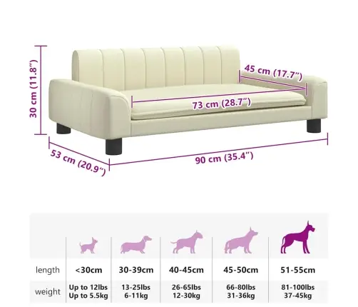Lova Šunims, Kreminės Spalvos, 90X53X30cm Dirbtinė Oda