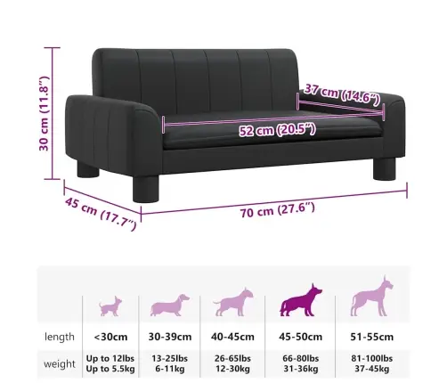 Gulta Suņiem, Melna, 70X45X30 Cm, Mākslīgā Āda Vidaxl