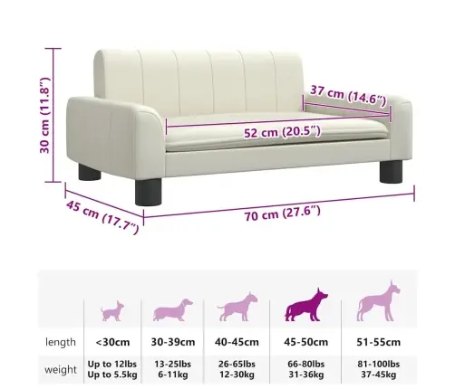 Gulta Suņiem, Krēmkrāsas, 70X45X30 Cm, Mākslīgā Āda Vidaxl