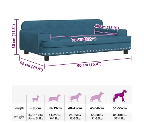 Päevavoodi, Sinine, 90 X 53 X 30 cm Samet