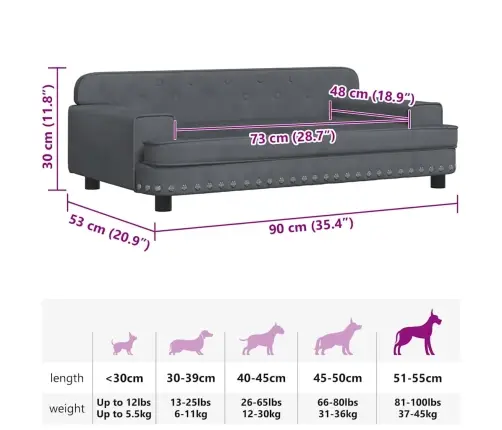 Koeravoodi, Tumehall, 90 X 53 X 30 cm Samet