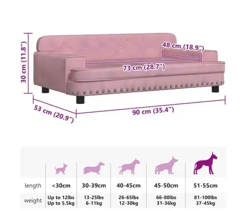 Gulta Suņiem, Rozā, 90X53X30 Cm, Samts Vidaxl