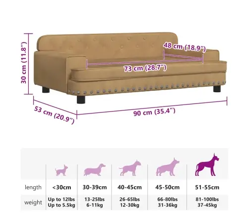 Lova Šunims, Rudos Spalvos, 90X53X30cm Aksomas
