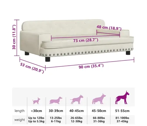 Gulta Suņiem, Krēmkrāsas, 90X53X30 Cm, Samts Vidaxl