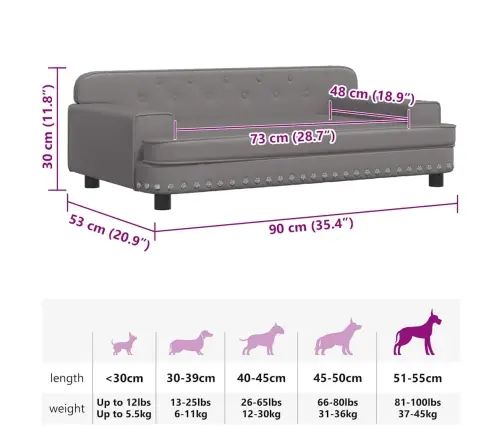 Gulta Suņiem, Pelēka, 90X53X30 Cm, Mākslīgā Āda Vidaxl