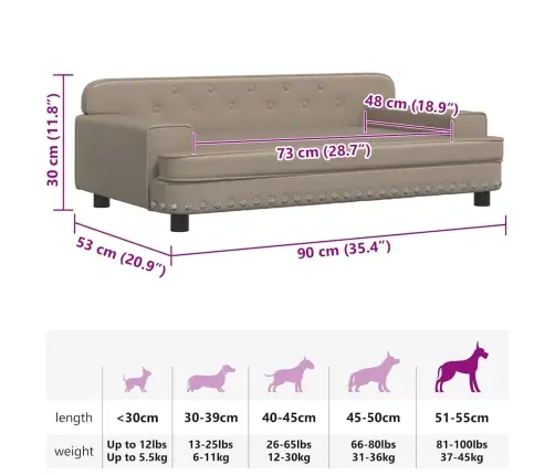 Gulta Suņiem, Kapučīno, 90X53X30 Cm, Mākslīgā Āda Vidaxl