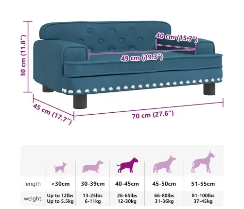 Dīvāngulta, Zila, 70X45X30 Cm, Samts Vidaxl