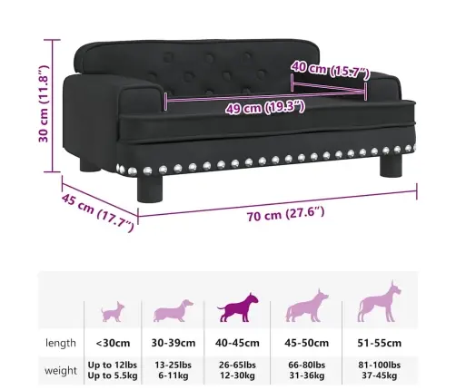 Gulta Suņiem, Melna, 70X45X30 Cm, Samts Vidaxl