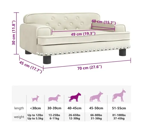 Päevavoodi, Kreemjas, 70 X 45 X 30 cm Samet