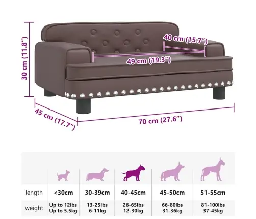 Gulta Suņiem, Brūna, 70X45X30 Cm, Mākslīgā Āda Vidaxl