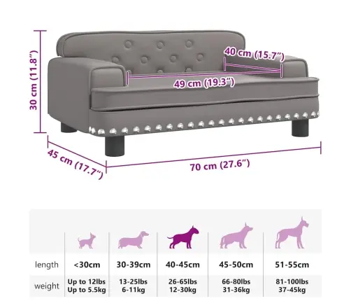 Lova Šunims, Pilkos Spalvos, 70X45X30cm Dirbtinė Oda