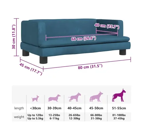 Gulta Suņiem, Zila, 80X45X30 Cm, Samts Vidaxl