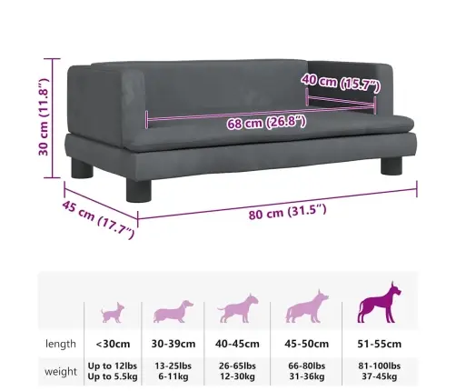 Gulta Suņiem, Tumši Pelēka, 80X45X30 Cm, Samts Vidaxl