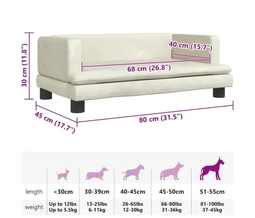 Päevavoodi, Kreemjas, 80 X 45 X 30 cm Samet