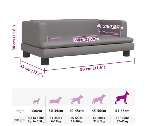 Lova Šunims, Pilkos Spalvos, 80X45X30cm Dirbtinė Oda