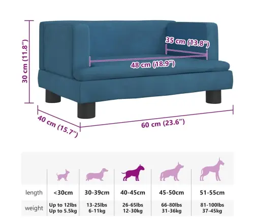 Gulta Suņiem, Zila, 60X40X30 Cm, Samts Vidaxl