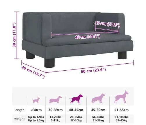 Koeravoodi, Tumehall, 60 X 40 X 30 cm Samet