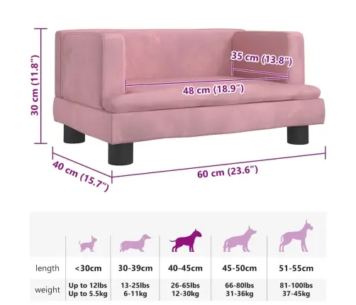 Gulta Suņiem, Rozā, 60X40X30 Cm, Samts Vidaxl