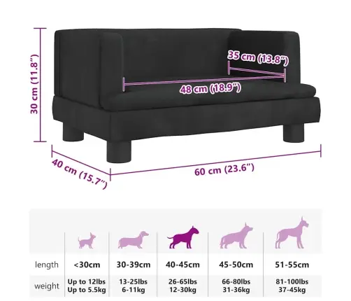 Gulta Suņiem, Melna, 60X40X30 Cm, Samts Vidaxl