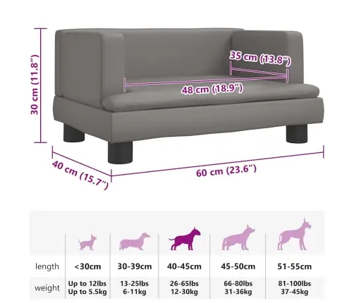 Lova Šunims, Pilkos Spalvos, 60X40X30cm Dirbtinė Oda
