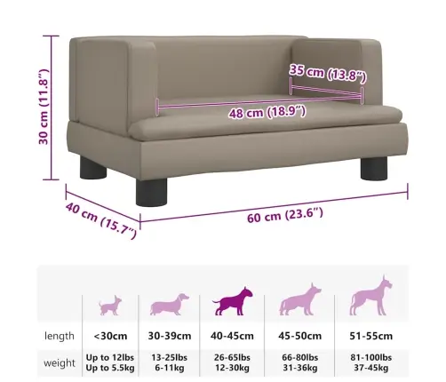 Gulta Suņiem, Kapučīno, 60X40X30 Cm, Mākslīgā Āda Vidaxl