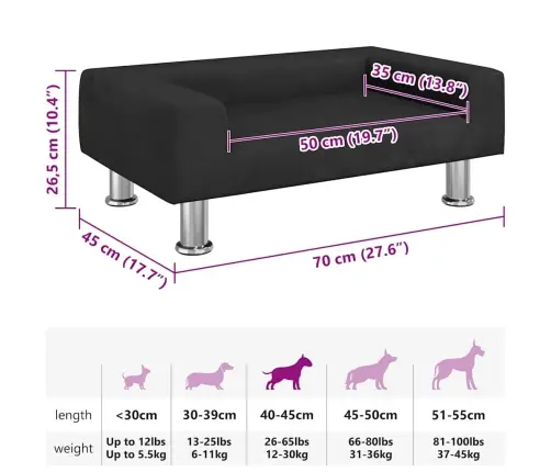 Gulta Suņiem, Melna, 70X45X26,5 Cm, Samts Vidaxl