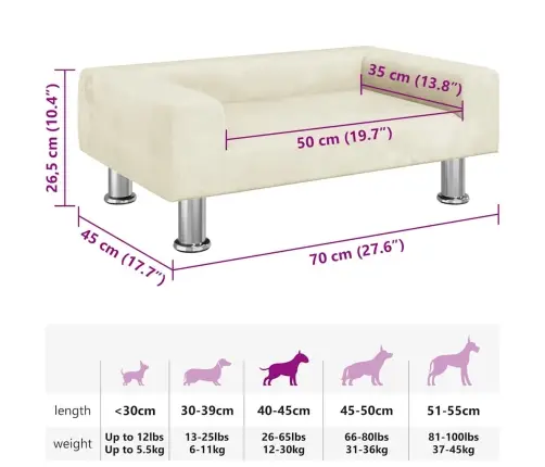 Gulta Suņiem, Krēmkrāsas, 70X45X26,5 Cm, Samts Vidaxl