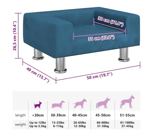 Gulta Suņiem, Zila, 50X40X26,5 Cm, Samts Vidaxl