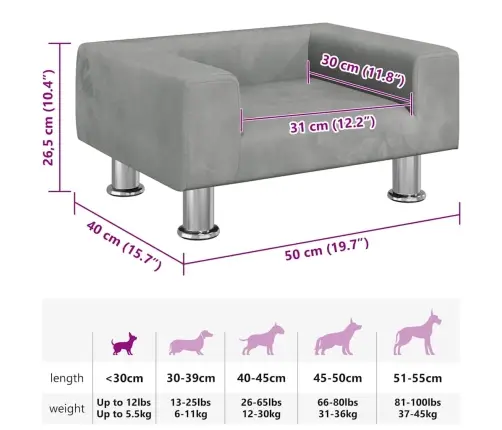 Gulta Suņiem, Gaiši Pelēka, 50X40X26,5 Cm, Samts Vidaxl