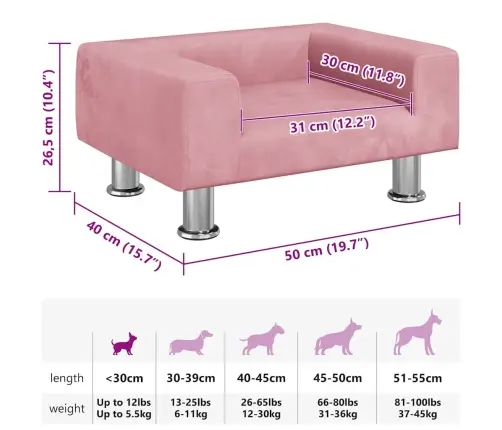 Koeravoodi, Roosa, 50X40X26,5 cm Samet