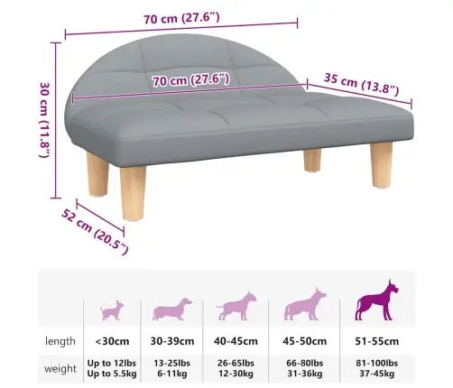 Gulta Suņiem, Gaiši Pelēka, 70X52X30 Cm, Audums Vidaxl