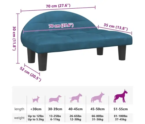 Päevavoodi, Sinine, 70X52X30 cm Samet