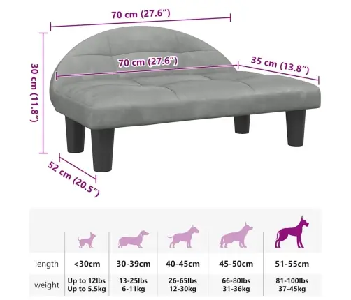 Gulta Suņiem, Gaiši Pelēka, 70X52X30 Cm, Samts Vidaxl