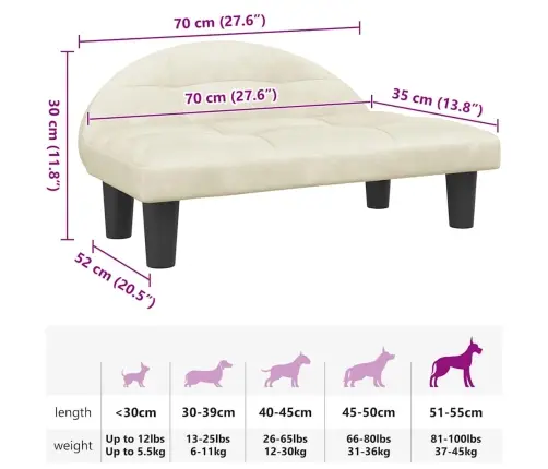 Gulta Suņiem, Krēmkrāsas, 70X52X30 Cm, Samts Vidaxl