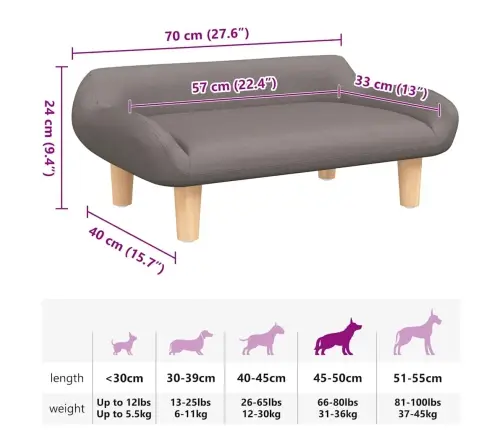 Gulta Suņiem, Pelēkbrūna, 70X40X24 Cm, Audums Vidaxl