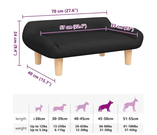 Gulta Suņiem, Melna, 70X40X24 Cm, Audums Vidaxl