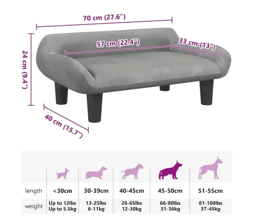 Gulta Suņiem, Gaiši Pelēka, 70X40X24 Cm, Samts Vidaxl
